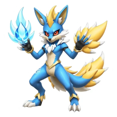Edgy cyber-Delphox-Zeraora-Lucario-fusion sticker