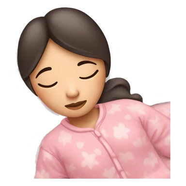 Asian girl in a light pink pajama sleeping on a bed sticker
