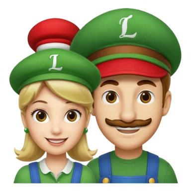 blonde female Luigi (with the Luigi green hat with an L on it) and a normal brown hair male Mario with the red hat. They are friends just smiling sticker