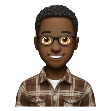 smiling boy in plaid shirt in emoji art style sticker