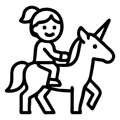 stylized icon of a girl on a unicorn, bold lines, iconic look sticker