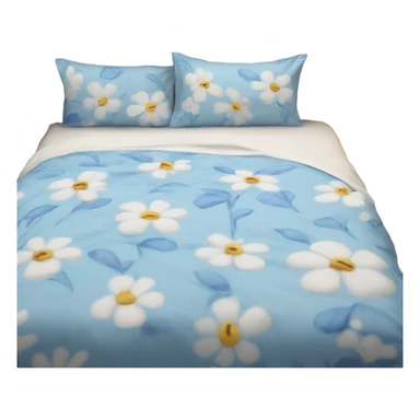 Cosy bed with blue smal flower bed sheets sticker