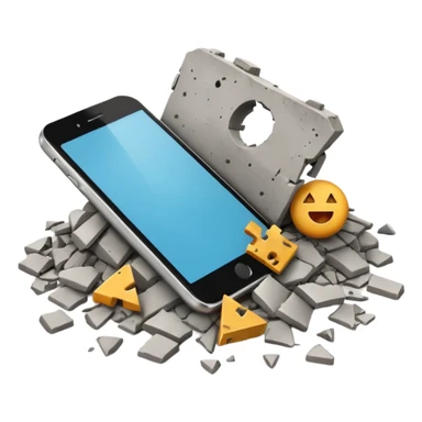 3D iPhone style emoji of debris and ruins, broken pieces of concrete and metal scattered, chaotic structure, isolated on white background, soft shadows, high detail, playful and cute. sticker