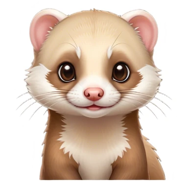 Cinematic Cute Ferret Portrait Emoji, Head tilted playfully, with an elongated, flexible body and a characteristically curious expression, featuring a short, pointed snout, bright, sparkling eyes, and soft fur in warm brown and cream tones, Simplified yet irresistibly adorable features, highly detailed, glowing with a warm, friendly glow, high shine, affectionate and lively, stylized with a touch of whimsical mischief, soft glowing outline, capturing the essence of a fun-loving and mischievous ferret that feels like it could scamper straight into your heart! sticker