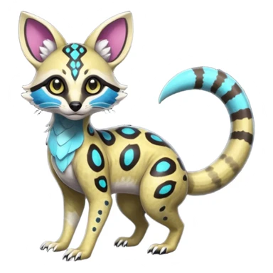 Rare realistic tropical exotic shiny cute epic pretty beautiful handsome gorgeous aesthetic colorful vibrant Vernid-Protogen-Primagen-Wickerbeast-Genet-Trico-species-Fakemon-hybrid-creature by LiLaiRa, beautiful intricate markings, full body sticker
