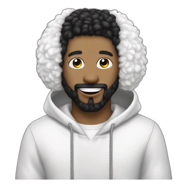 rapper-with hoop-white skin-black hair-beard-bichon dog-white-smile sticker