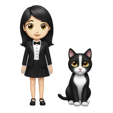Tuxedo cat and a little girl with blackish brown hair medium sticker