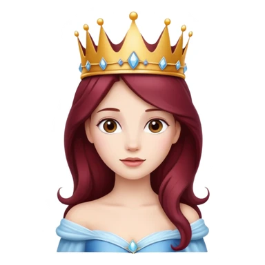 Beautiful long burgundy haired girl wearing a princess crown sticker