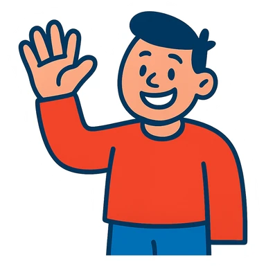 A character waving hand, friendly and inviting, vibrant colors sticker