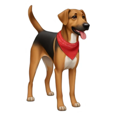65% Coonhound 35% German Shepherd mix dog wearing small plain red bandana walking left sticker