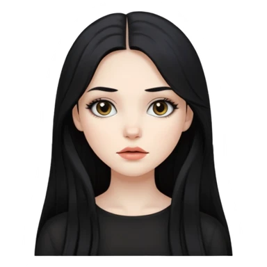 Pale girl with long black hair and makeup sticker
