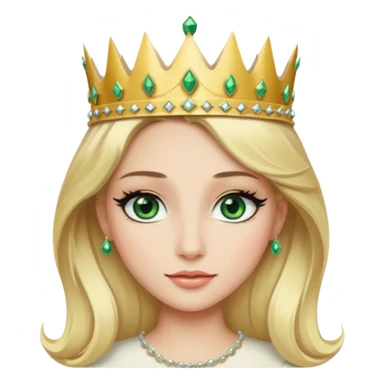 Emoji d’une femme blonde aux yeux en amande vert avec de long cils noir et une couronne avec écrit Princesse Elite sticker