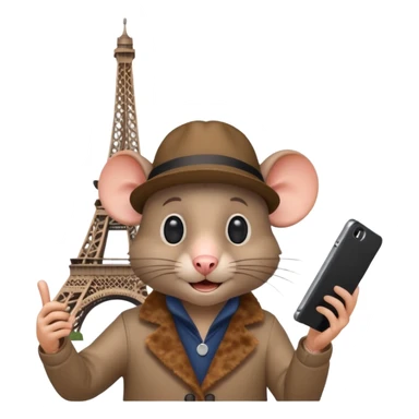 Rat tourist taking selfie in front of Eiffel Tower sticker