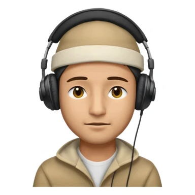 Half body man wearing topi and headphones, eyes closed, realistic emoji style. sticker