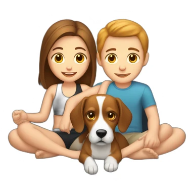 Brown hair White boy and girl with beagle Sit on couch sticker