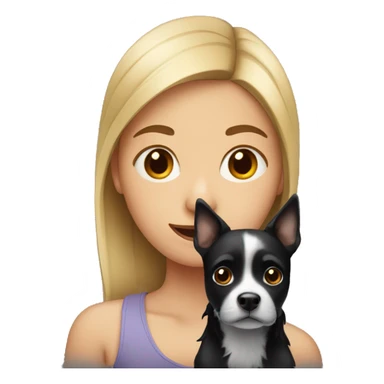 girl with a small black dog with white nose sticker