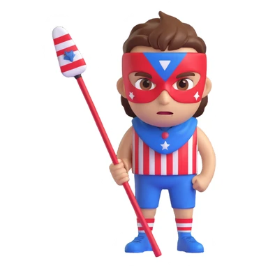 ruthless boy emoji wearing a savage mask painted with red, white, and blue stripes, holding a sharp-edged stick, inspired by Roger from Lord of the Flies sticker