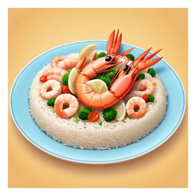 A plate of delicious seafood rice with prawns sticker