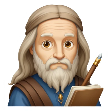 cinematic-realistic-leonardo-da-vinci-portrait-emoji,-depicted-as-the-quintessential-renaissance-polymath-with-deep,-thoughtful-eyes,-a-flowing-beard,-and-a-quill-or-sketchbook-in-hand.-the-scene-is-illuminated-with-warm,-classical-light sticker