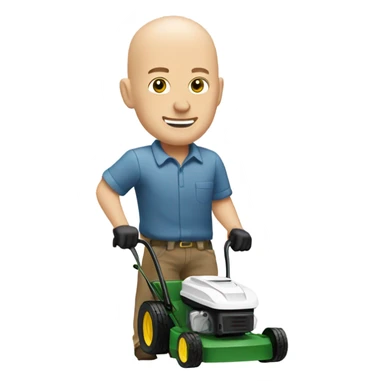 A bald white man pushing a mini lawn mower sticker