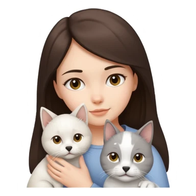 Brunette girl with white dog and grey and beige cat sticker