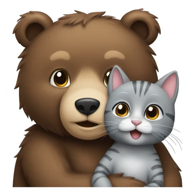 brown bear cub hugs gray cat sticker