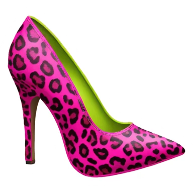 Realistic isolated top view of a pair of hot pink to lime green leopard print pointed toe high heel shoes. sticker