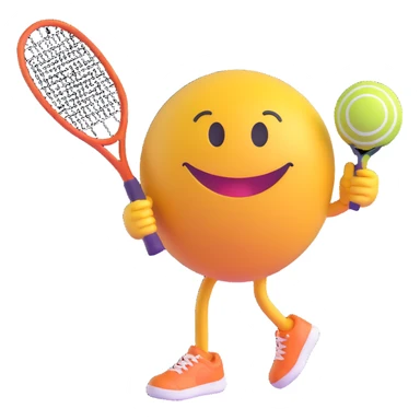 3D smiley emoji, round shape, holding speedminton racket and ball, sporty face, transparent background (speedminton) sticker