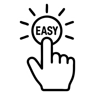 Single finger pressing effortless button with radiating success lines, minimalist interaction design, bold corporate illustration style sticker