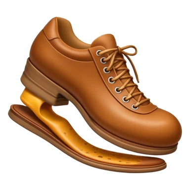 3D Apple-style emoji of a shoe with a foot inside, stepping and showing a clear shoe print below. and leg







 sticker