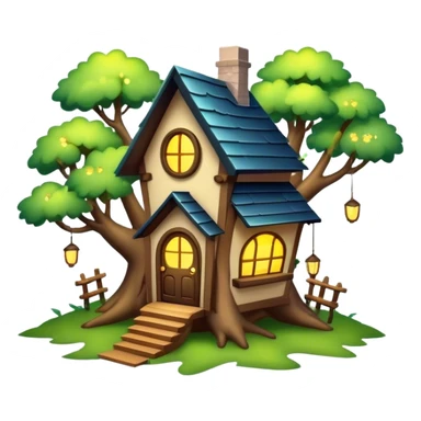 Magical house in the treetops with lightening bugs sticker