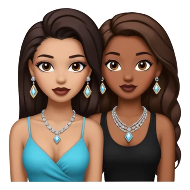 Boujy baddie best friends, trendy heavy makeup both dark hair one light skinned and one mocha brown pretty hair both wearing black and earrings and diamond necklace one mocha brown skin better ones please  sticker