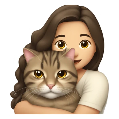 long hair brunette asian woman snuggling fat tabby cat sticker
