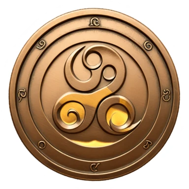 A mora coin with a triskelion on it  sticker