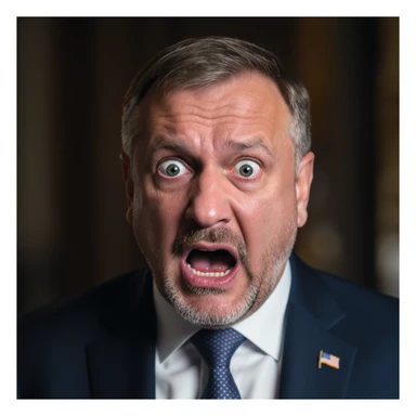 highly realistic, photorealistic portrait of Volodymyr Zelensky with an expression of fear and shock, entire head and shoulders fully visible, centered in frame sticker