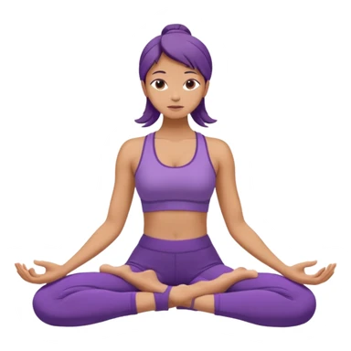 	A woman in purple yoga clothes sitting and bending forward to reach her toes, calm meditation vibe, simple white background. sticker