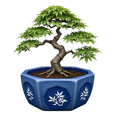 Japanese broken 35-sided polyhedron-shaped shallow dark bamboo blue maple tree bonsai pot sticker