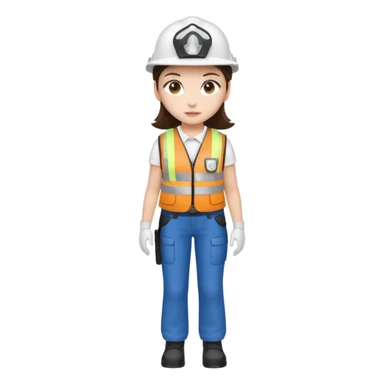 Brunette Girl full body standing with her white security helmet and security vest on sticker