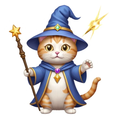 cat wizard with magic wand casting spell sticker