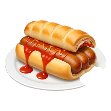cinematic-realistic-sausage-roll-dish-emoji,-depicted-with-a-crisp,-golden-pastry-wrapped-around-flavorful-sausage,with tomatoe sauce on top sticker