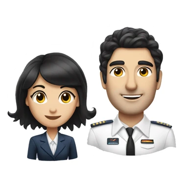 Flight attendant with long black hair and white skin with a pilot man with black hair sticker