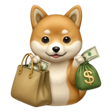 shiba inu holding a bag of money sticker