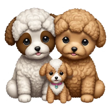Two small, fluffy dogs with a toy poodle / bichon-like appearance, both with round faces, black button eyes, and short snouts. Their fur is bright white, tightly curled, and freshly groomed, styled in a plush, teddy-bear cut. sticker
