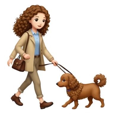 A long-haired girl walking a small brown curly dog sticker