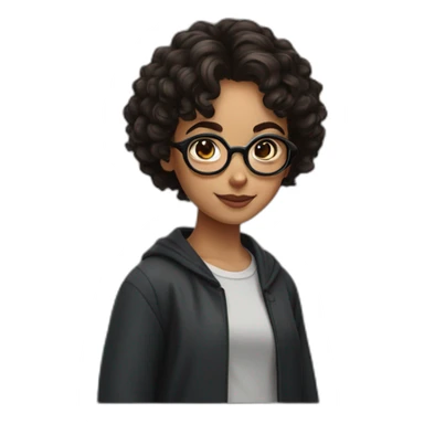 girl with short curly dark brown hair and harry potter glasses sticker