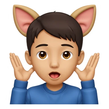 a boy with asian eyes holding his ears and with his tongue out sticker