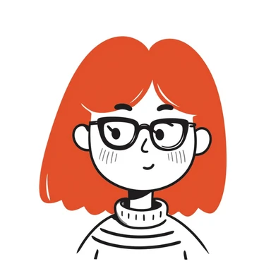 A red-haired girl with blond eyebrows and square glasses sticker