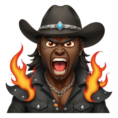 angry heavy metal guy screaming wearing a cowboy with flames coming out his back sticker
