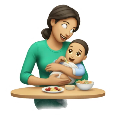 Mom with baby eating sticker