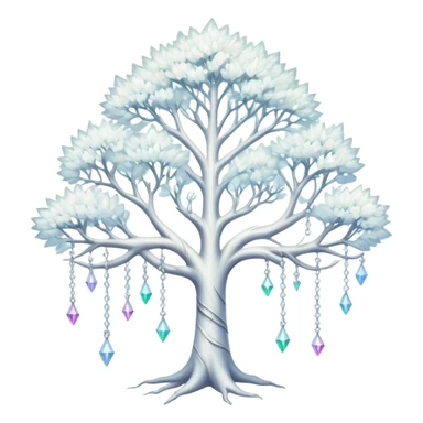 Spiritual magical ethereal white tree with iridescent crystals hanging in it sticker